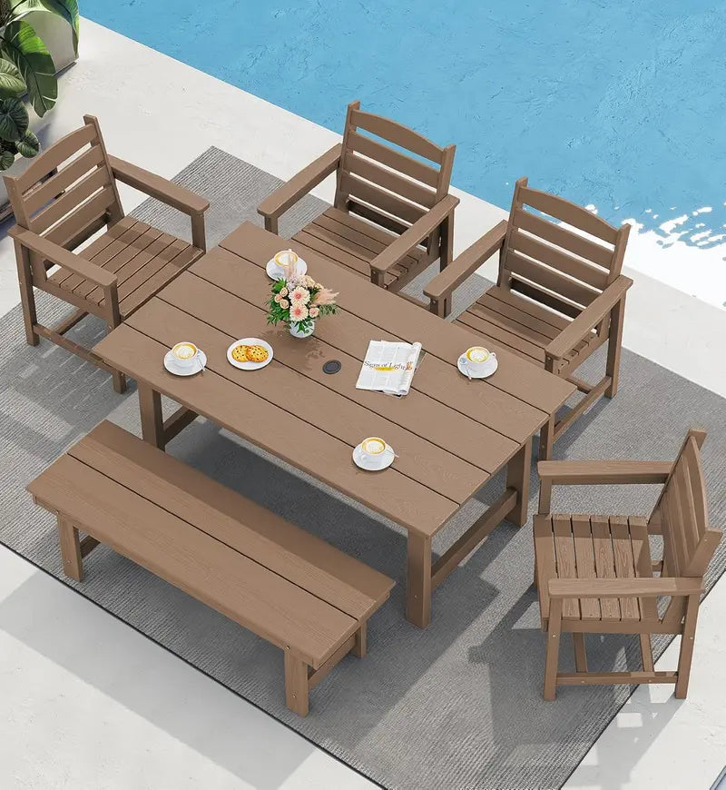 SERWALL HDPE 7-Piece Outdoor Dining Set — All-Weather Aluminum Frame Dining Table and Chair Collection