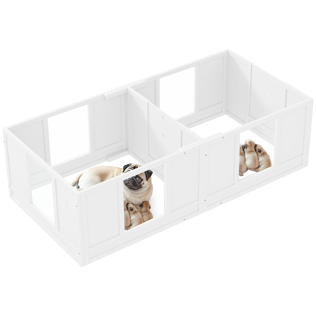 PawHut Welpenbox für Hunde, mit  klaren Paneelen, 2-Raum-Design, für kleine Hunde
