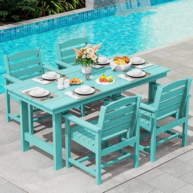 SERWALL HDPE 7-Piece Outdoor Dining Set — All-Weather Aluminum Frame Dining Table and Chair Collection