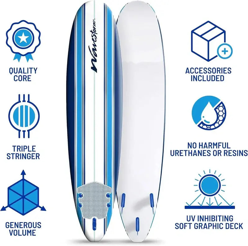 Wavestorm 8ft Foam Surfboard – Wax-Free Soft-Top Longboard for All Skill Levels, Adults & Kids