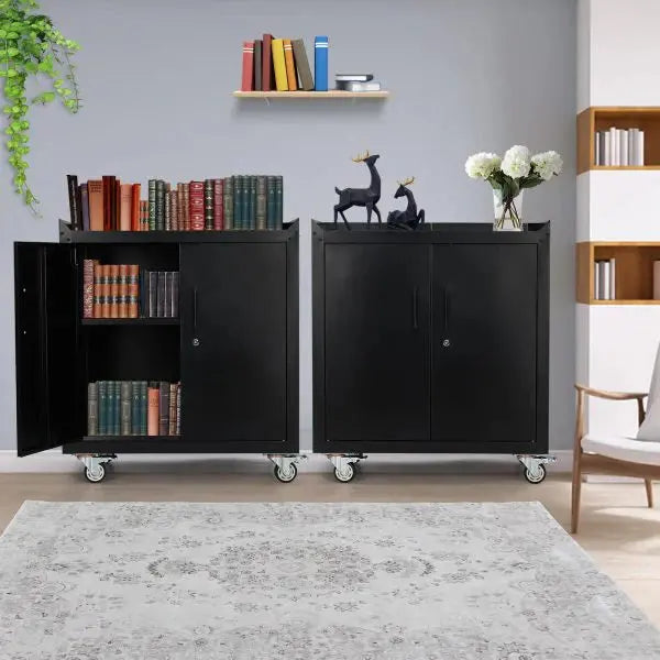 Rolling Metal Garage Storage Cabinet with Lockable Doors, Adjustable Shelves, and Tool Organization – 34″H x 30.3″L x 18″W