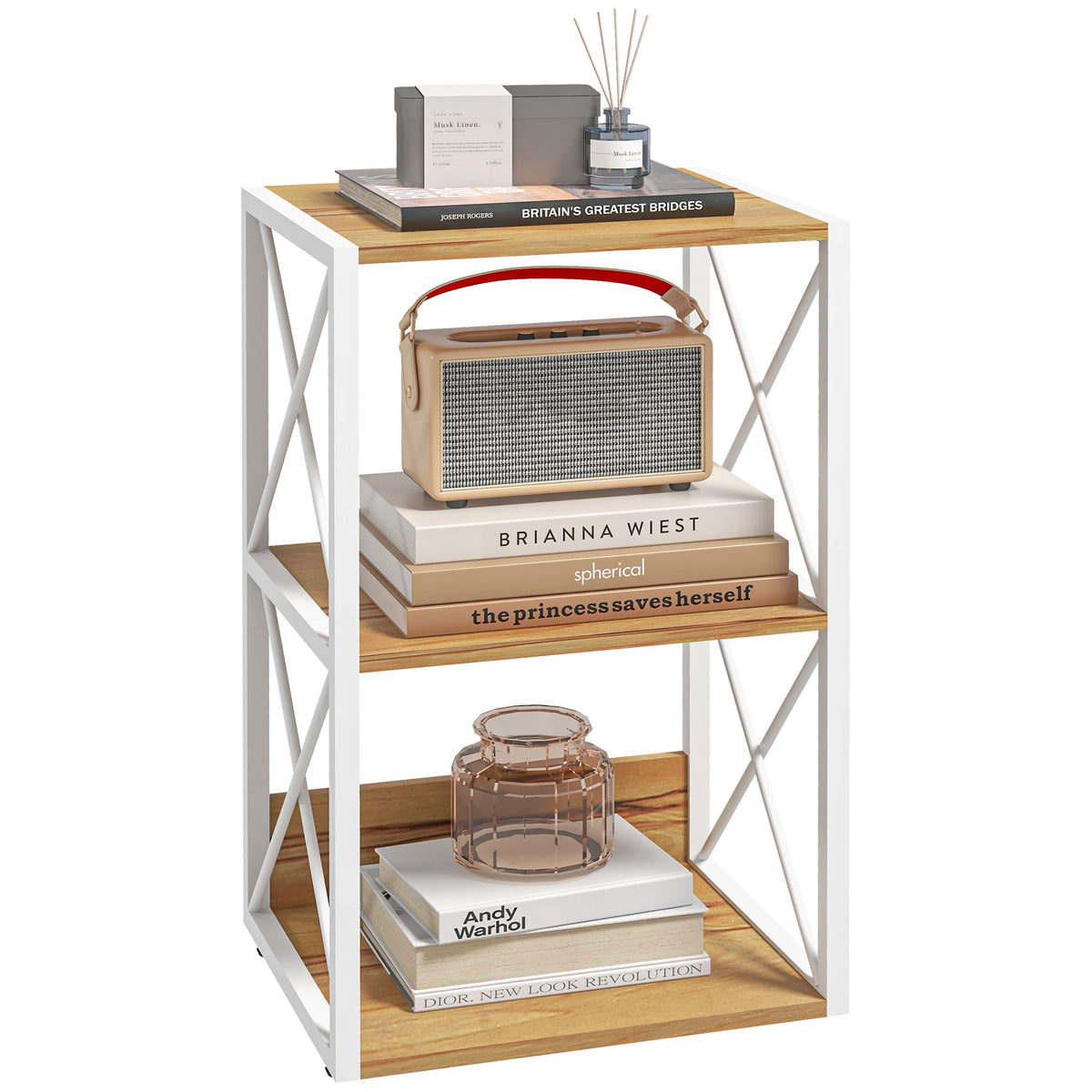 HOMCOM Regal für Wohnzimmer, Küche, Badezimmer 3 Regale platzsparend Holz 40x35x72,5 cm