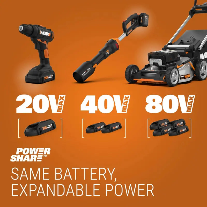 WORX WG163 20V Cordless Trimmer & Edger, 12″ Cutting Diameter, 2-in-1 with 2 Batteries, Adjustable Head & Wheels