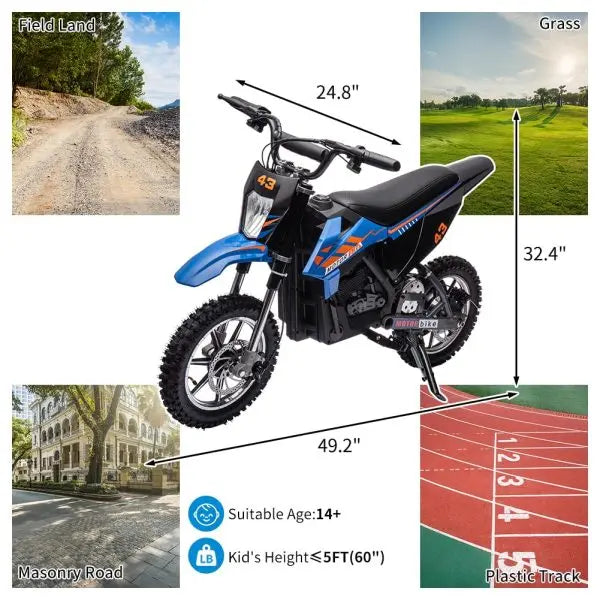 Youth 36V Electric Off-Road Bike – 350W Brushless Motor, 175 lb Capacity, Blue Finish