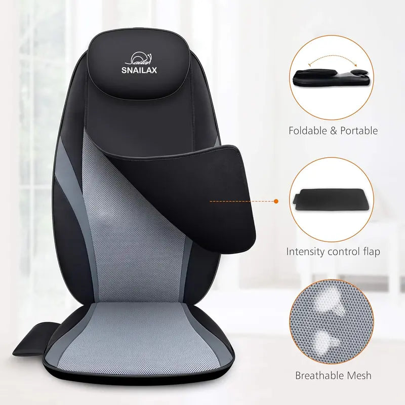 Snailax Heated Shiatsu Massage Cushion – Kneading Back and Seat Pad for Home or Office Use