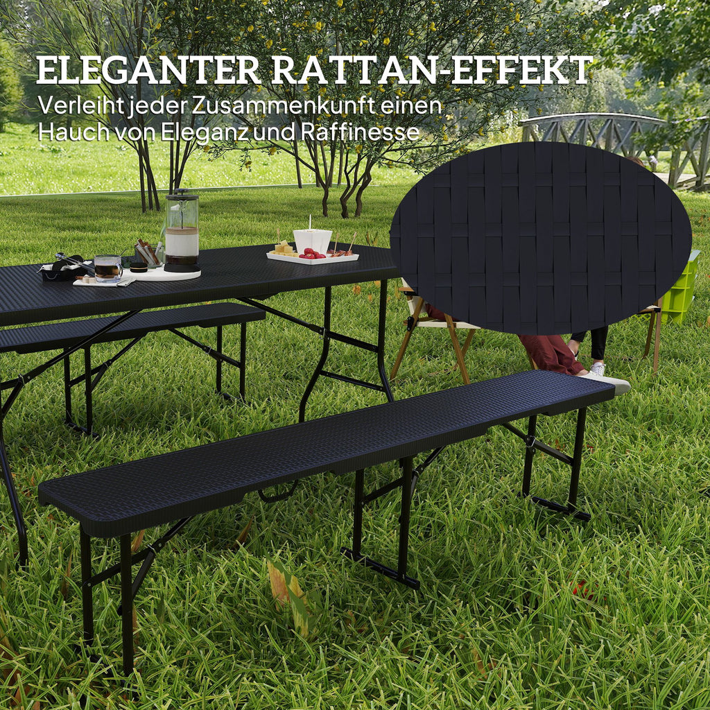 Outsunny Picknicktisch und Bänke, 3-teiliges Set, faltbar, Kunststoff, Metall, Schwarz