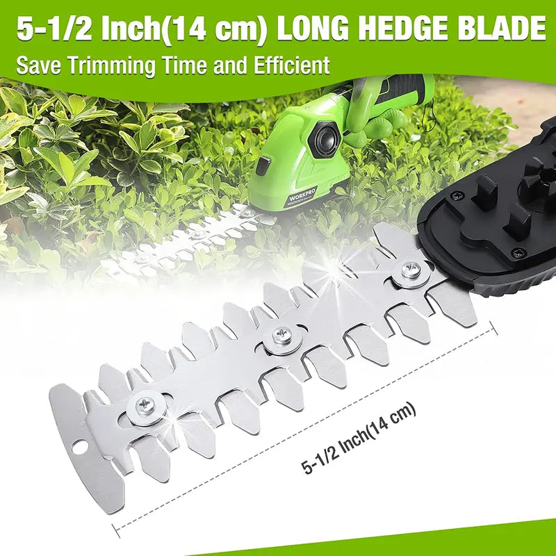 WORKPRO 7.2V Dual-Function Cordless Trimmer – Handheld Hedge Shear and Grass Trimmer in One