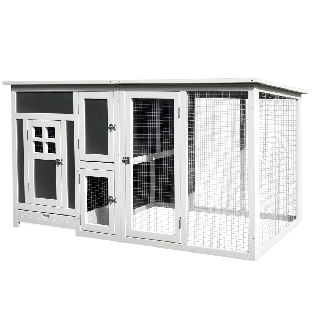 PawHut Hühnerstall Hühnerhaus Geeignet für 1-2 Hühner, mit Nistkasten Eierkiste mit 2 Fächern, Tanne, Grau+Weiß, 160 x 75 x 80 cm