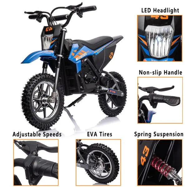 Youth 36V Electric Off-Road Bike – 350W Brushless Motor, 175 lb Capacity, Blue Finish