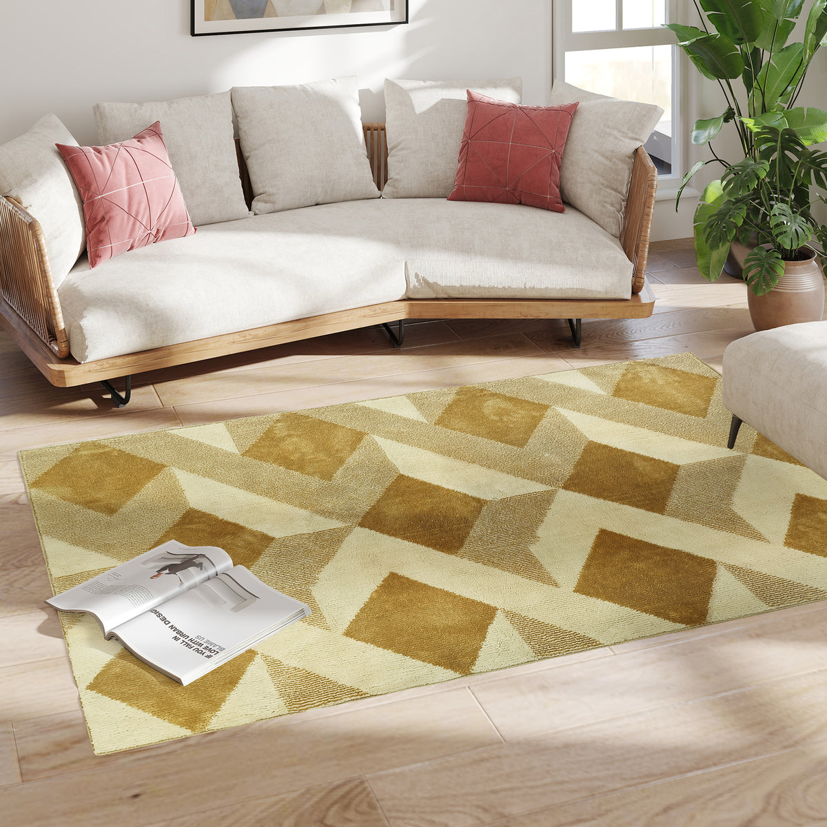 HOMCOM Teppich Wohnzimmer 170 x 120 cm Kurzflor, maschinenwaschbar, hypoallergen, für Wohnzimmer, Schlafzimmer, Büro, Gelb
