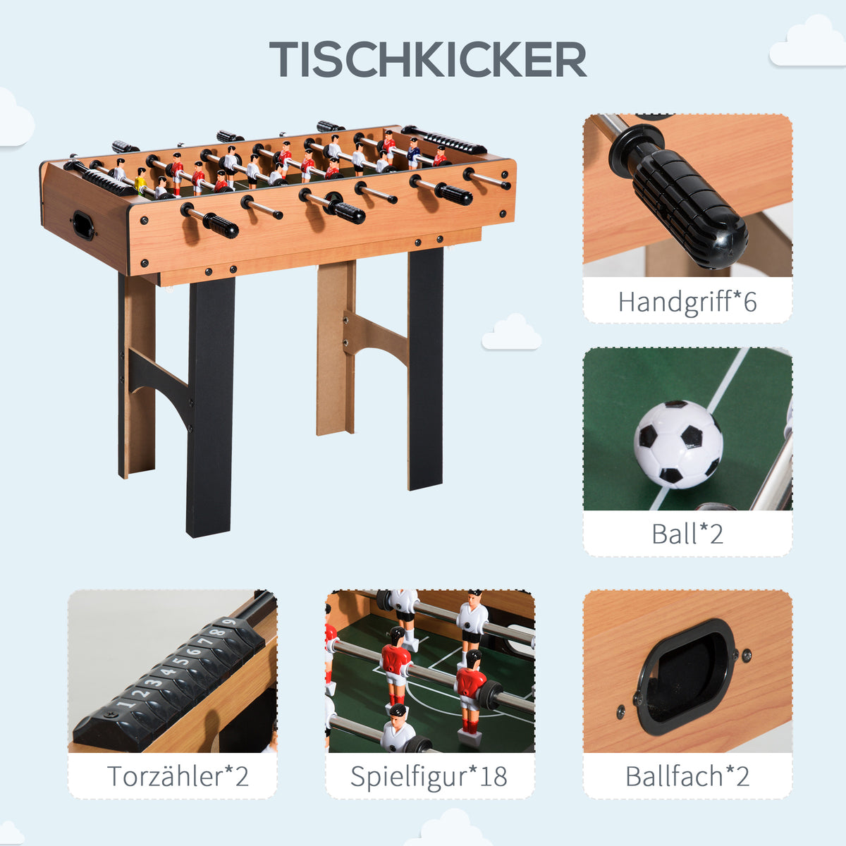 HOMCOM 2-in-1 Tischkicker, Multispieltisch 4 in 1, kompakt, inkl. Spielaccessoires, 92 x 78 x 80 cm