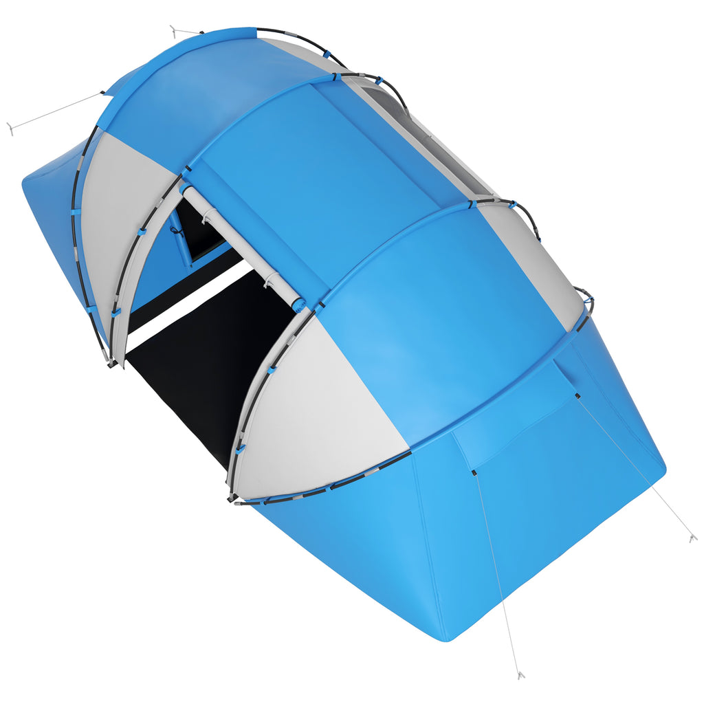 Outsunny Campingzelt für 4-6 Personen leicht, stabil wasserdicht Familienzelt mit Eingang Bodenplane, Zelt mit 2000mm Wassersäule Tunnelzelt Kuppelzelt für Camping Reise Trekking Garten, Blau