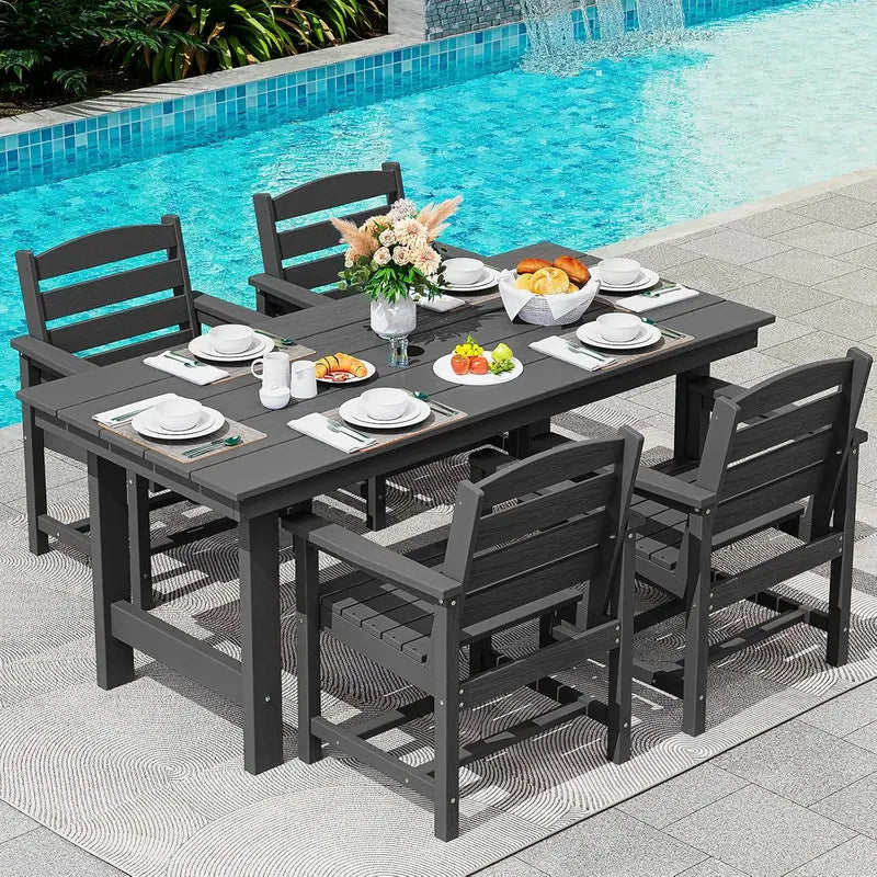SERWALL HDPE 7-Piece Outdoor Dining Set — All-Weather Aluminum Frame Dining Table and Chair Collection