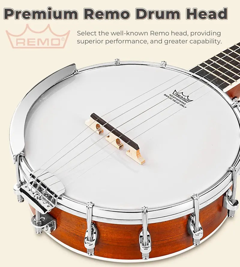 Vangoa 38-Inch 5-String Banjo Set with Resonator, Remo Head, Mahogany Body, Beginner Kit