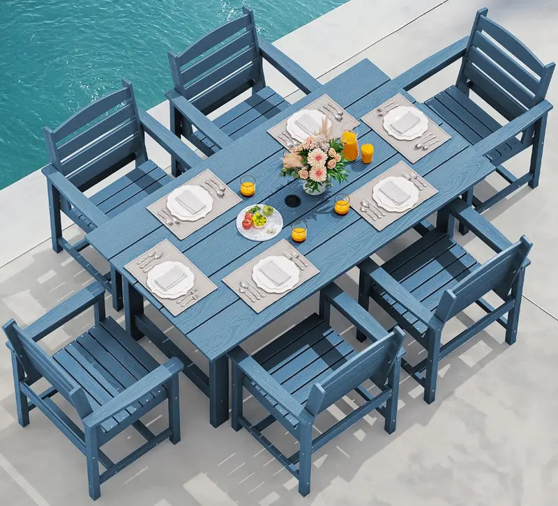 SERWALL HDPE 7-Piece Outdoor Dining Set — All-Weather Aluminum Frame Dining Table and Chair Collection