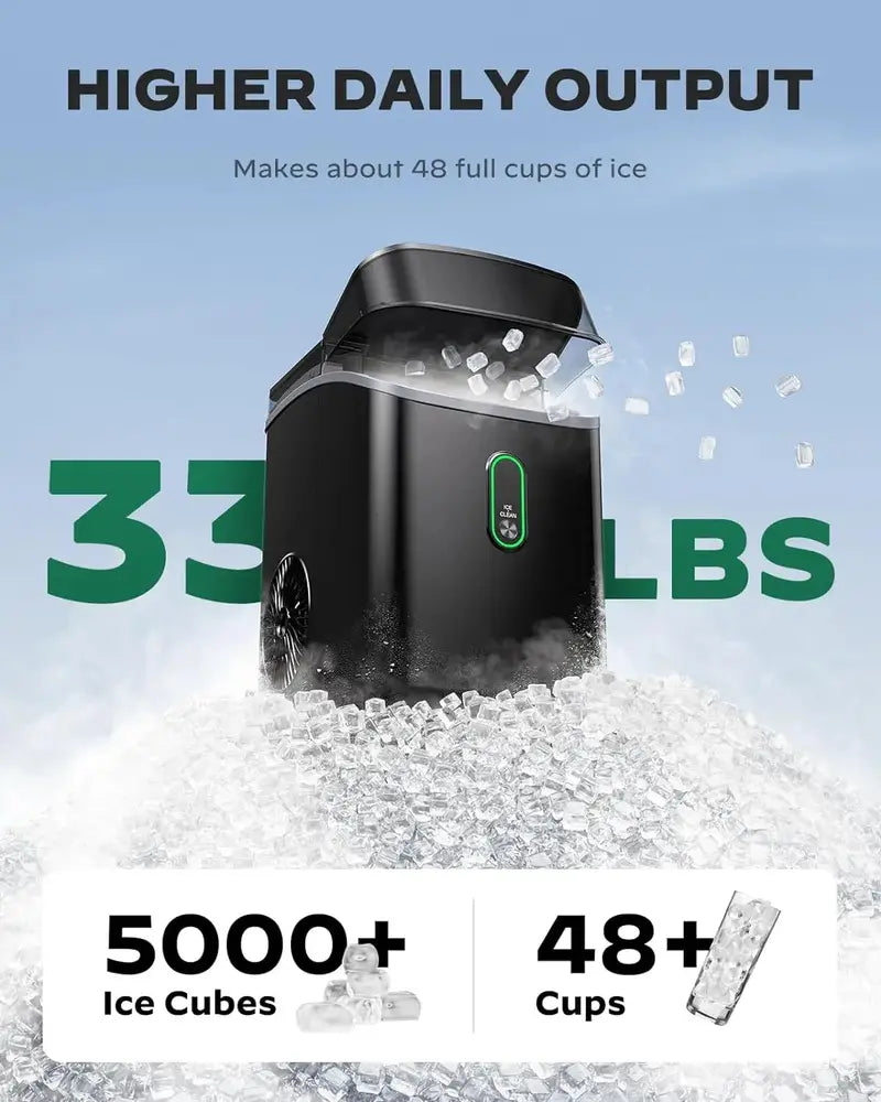Silonn Countertop Nugget Ice Maker – 33 lbs/Day Soft Chewable Pebble Ice, Self-Cleaning Function (2025)