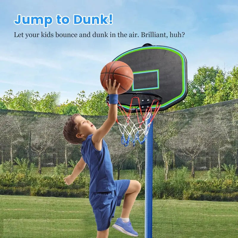 SEGMART 10Ft Kids Trampoline with Enclosure, Ladder & Basketball Hoop – Blue, Weather-Resistant Steel
