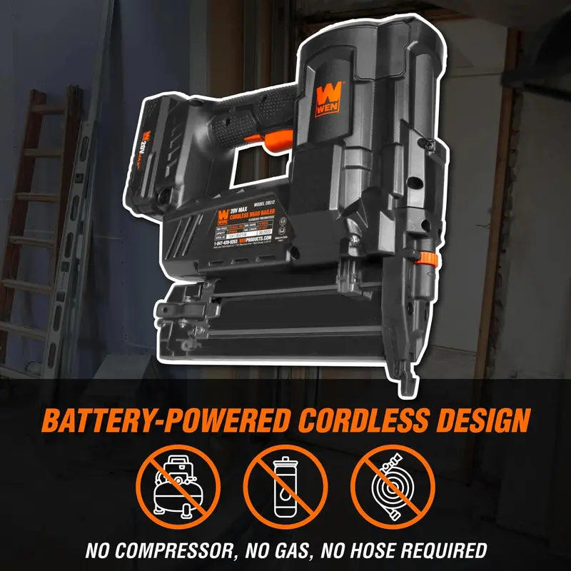WEN 20V Max Cordless 18-Gauge Brad Nailer with 2.0Ah Battery & Charger, Dual LED Lights, 100 Nail Capacity