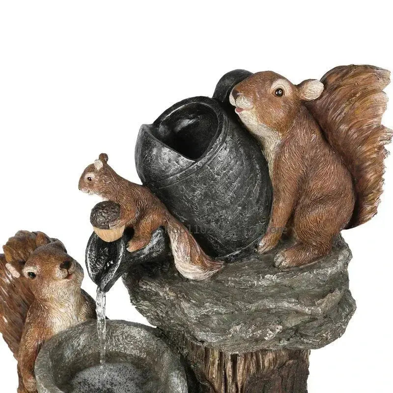 Lunaverde Solar-Powered Garden Fountain Statue – Duck & Squirrel Design with Warm LED Glow, Weatherproof Resin for Patio or Balcony