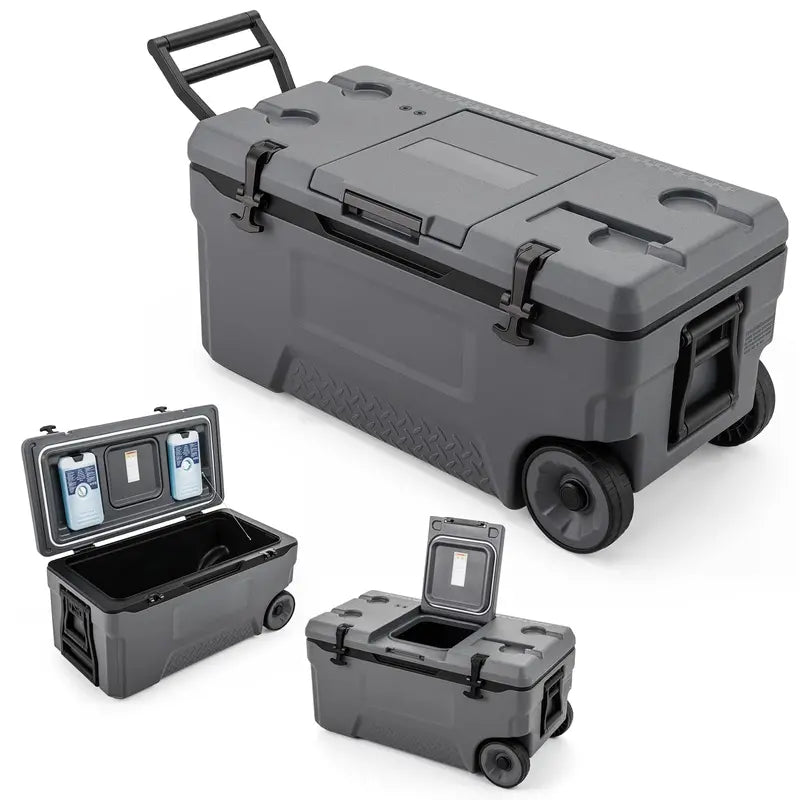 Rolling Hard-Sided Cooler – 53/74-Quart Insulated Portable Ice Chest with All-Terrain Wheels