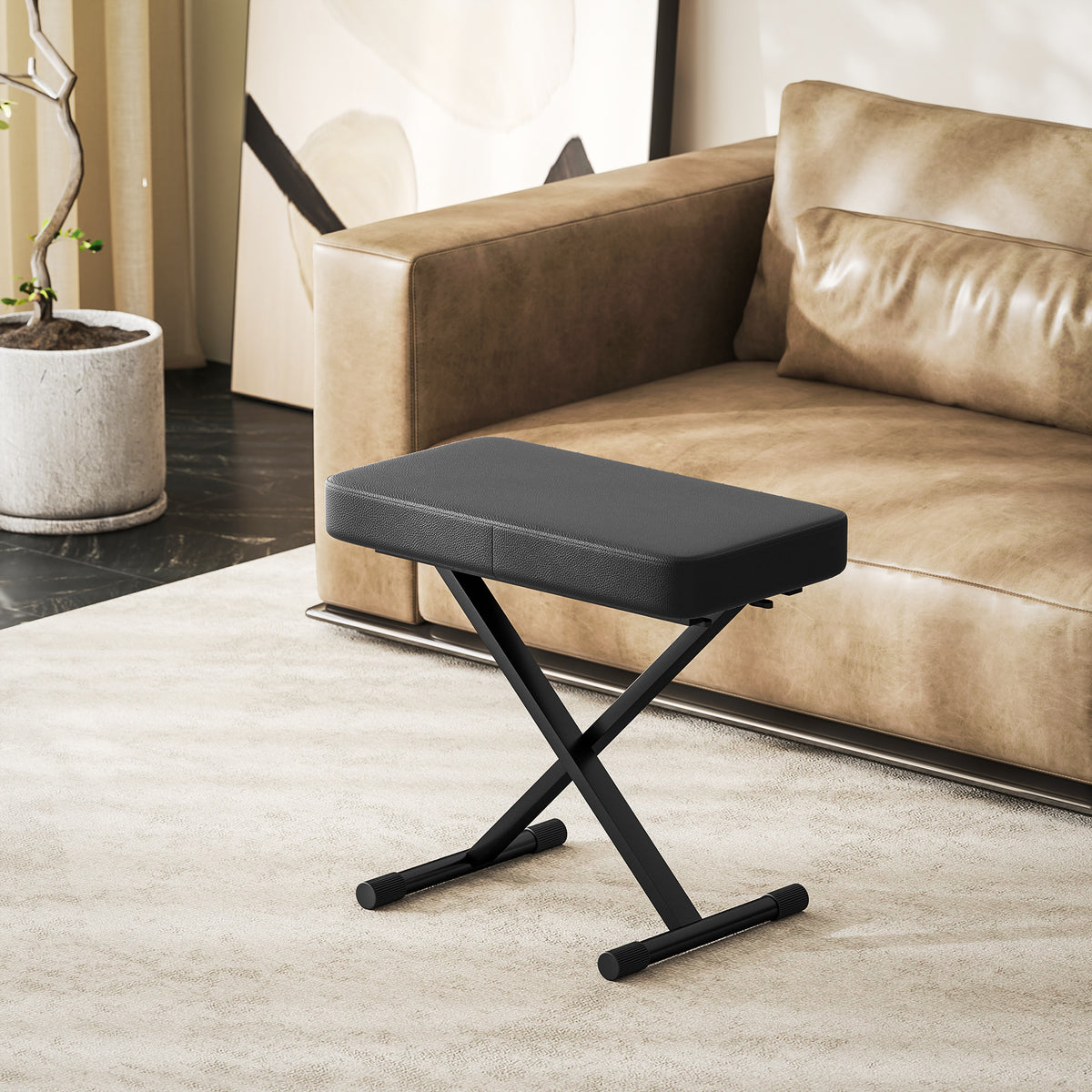 HOMCOM Klavierhocker Klappbar und in 4 Höhen Verstellbar, aus PU-Leder, Schaumstoff und Metall, 60x32x53-63 cm, Schwarz
