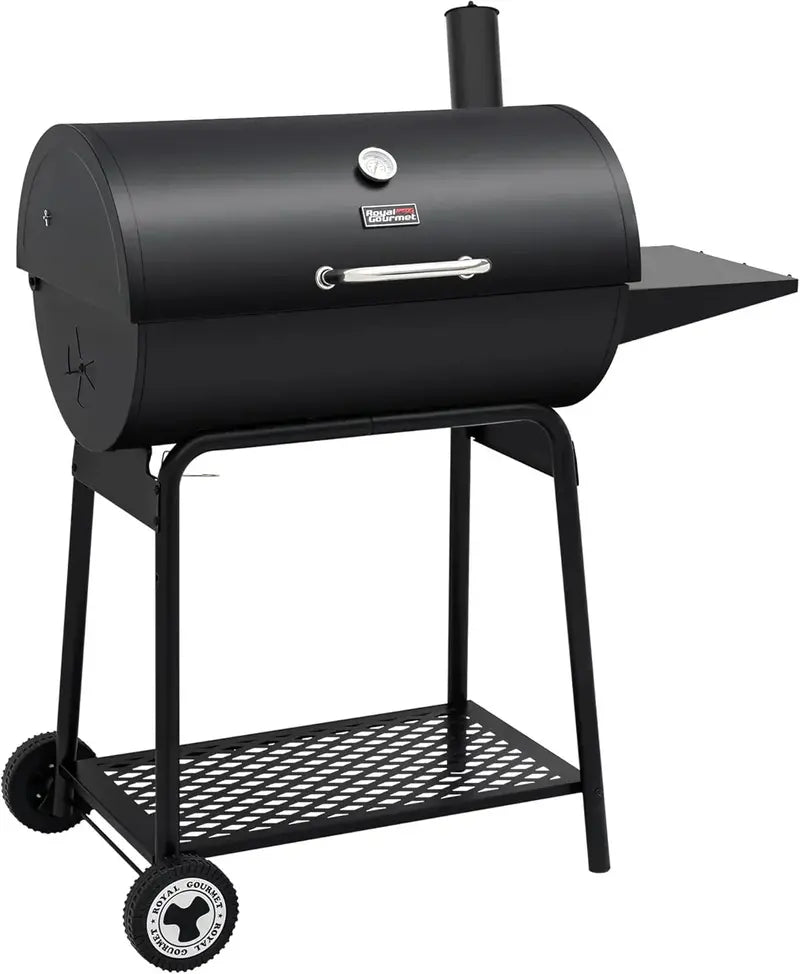 Royal Gourmet 30-Inch Charcoal Barrel Grill with Side Shelf – Outdoor BBQ for Backyard Cooking