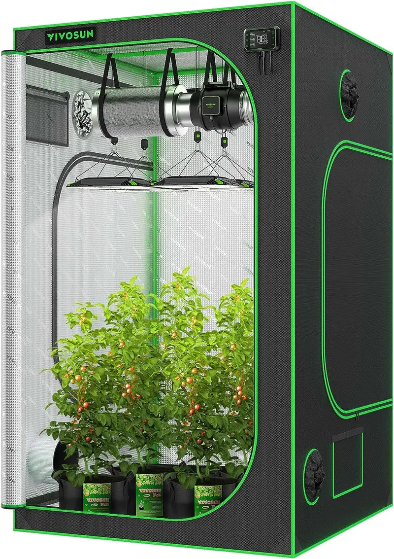 VIVOSUN 4 4 Grow Tent, 48 x48 x80  High Reflective Mylar with Observation Window and Floor Tray