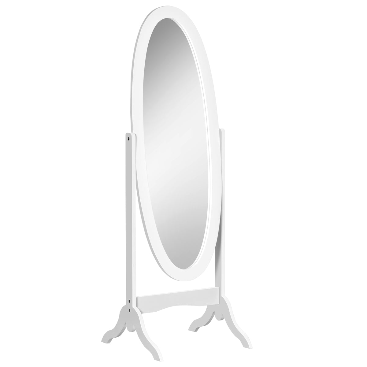 HOMCOM Ovaler freistehender Spiegel im Shabby Chic-Stil mit verstellbarer Neigung, Maße 48L x 46B x 147H cm - MDF Weiß
