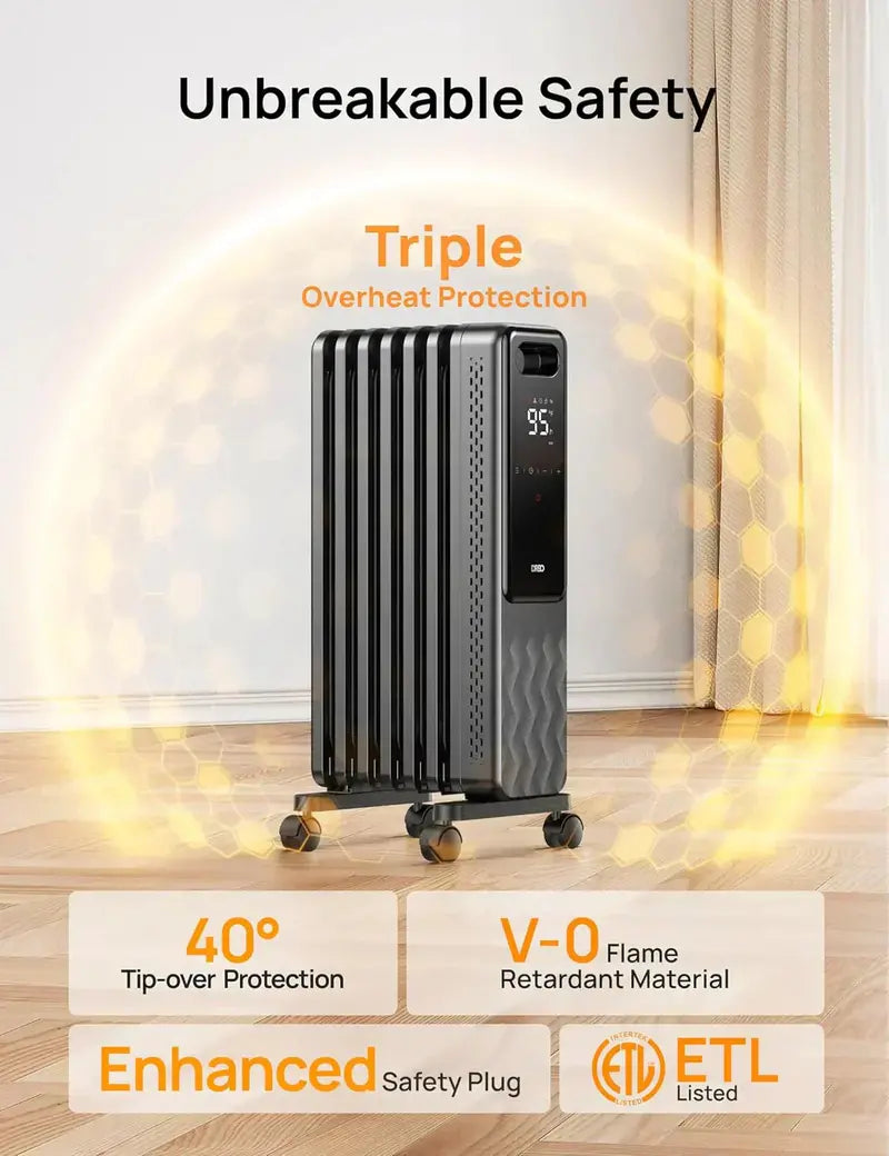 Safety-First Indoor Electric Radiant Heater with Digital Thermostat, Overheat & Tip-Over Protection