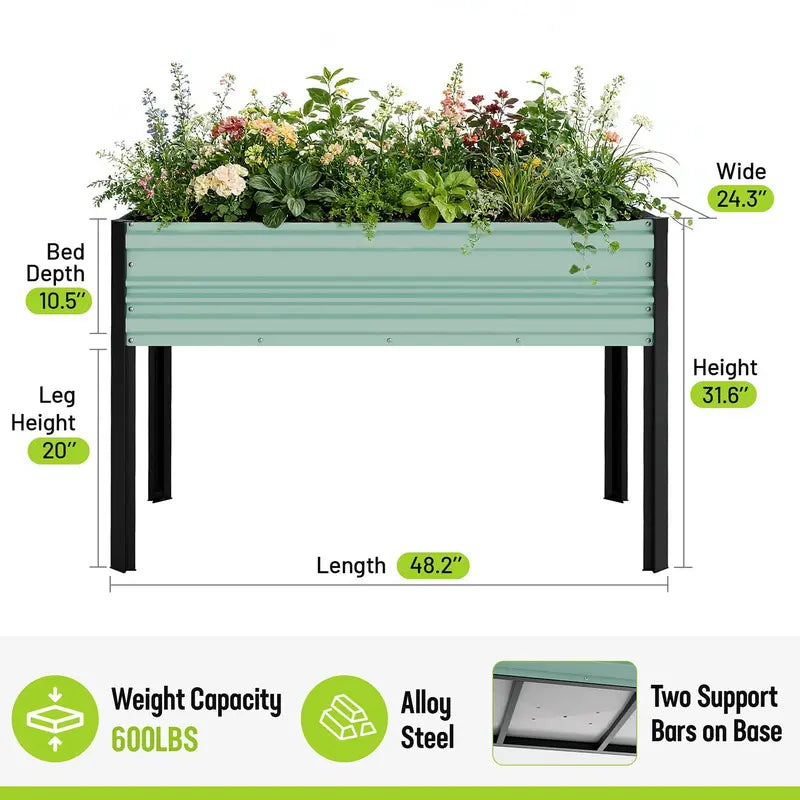 WORKPRO Galvanized Raised Garden Bed – 47.2″ x 23.6″ x 31.5″, 600-LB Elevated Planter with Legs