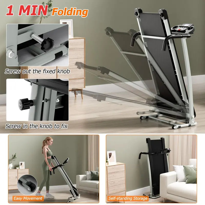 LED-Display Folding Treadmill – Home Running Machine with Phone Holder & Smooth Fold Design