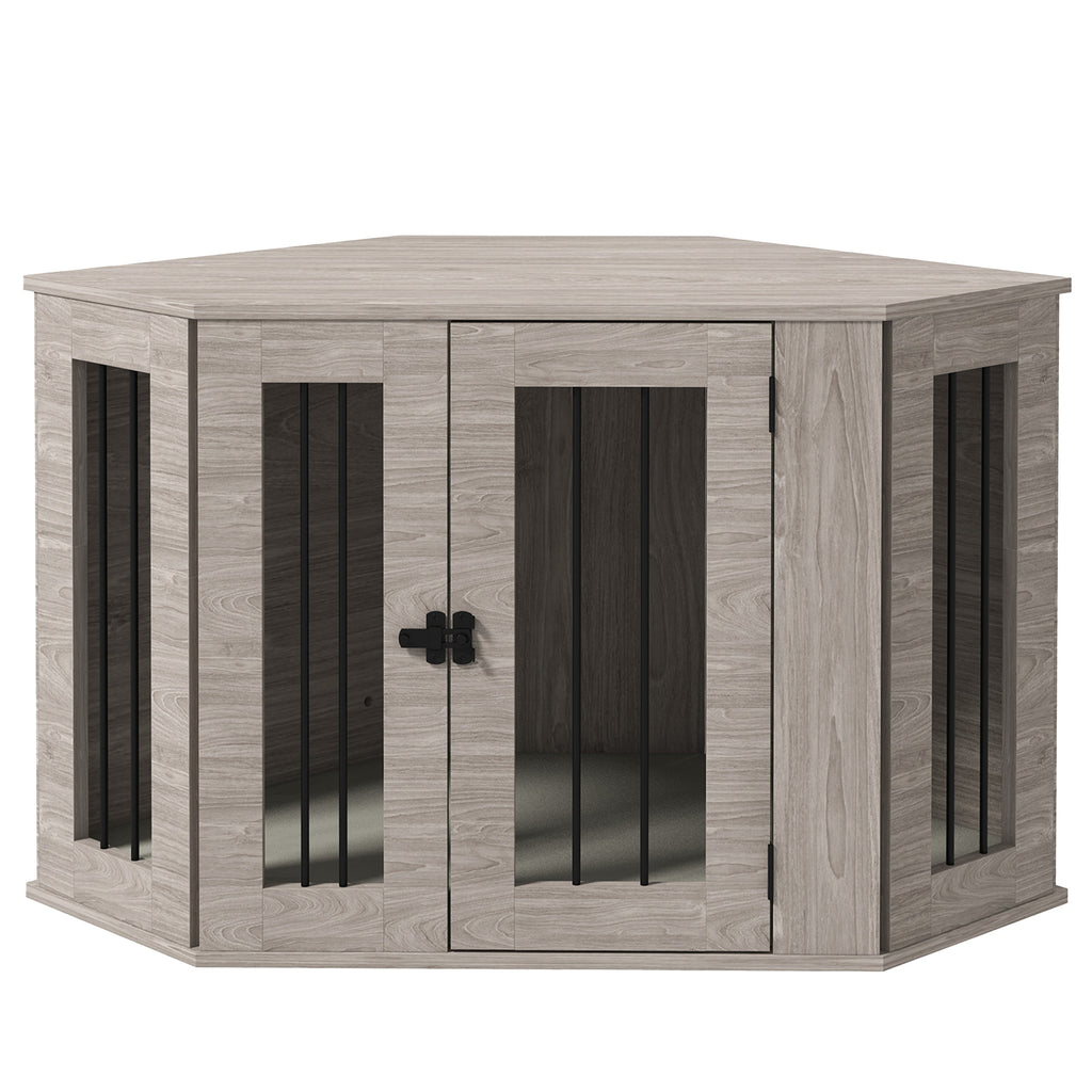PawHut Hundebox, Hundekäfig, Eckdesign, inkl. Verriegelung, 1 Liegekissen, 104 x 55 x 63 cm, Braun