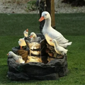 Lunaverde Solar-Powered Garden Fountain Statue – Duck & Squirrel Design with Warm LED Glow, Weatherproof Resin for Patio or Balcony