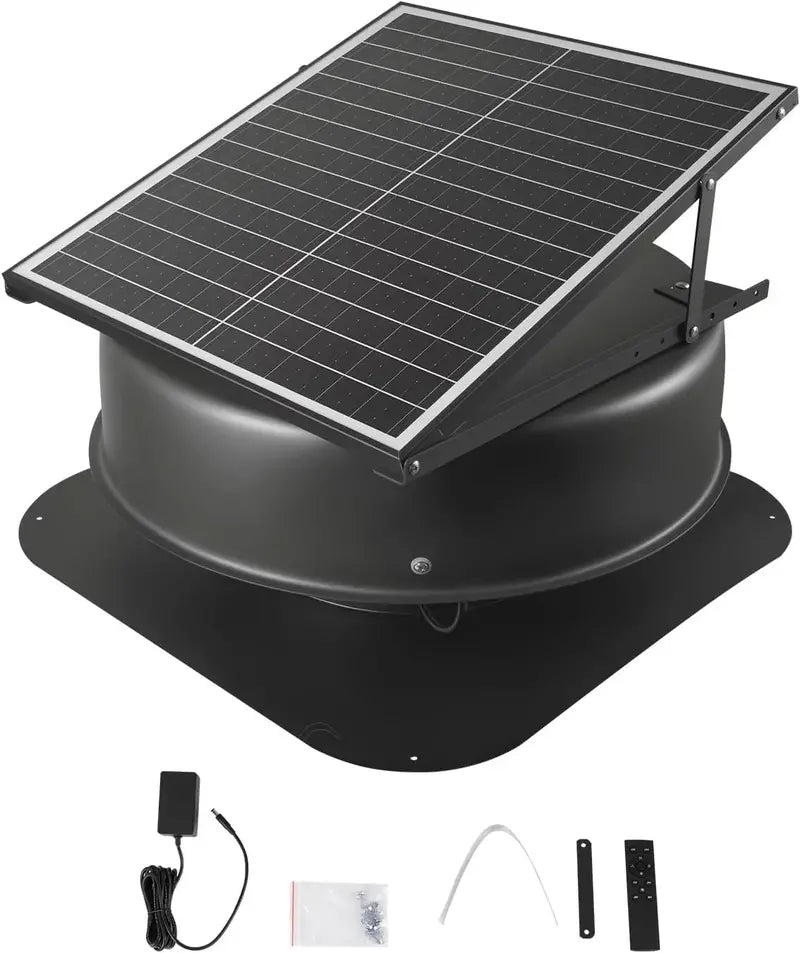 Solar-Powered Attic Exhaust Fan – 50W Intelligent Roof Ventilator with Thermostat, Remote, 3000 CFM & Auto-Shutoff Safety Features