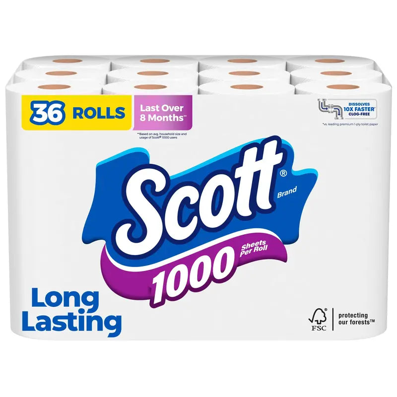 Scott 1000 Sheets Toilet Paper – 36-Roll Bulk Pack