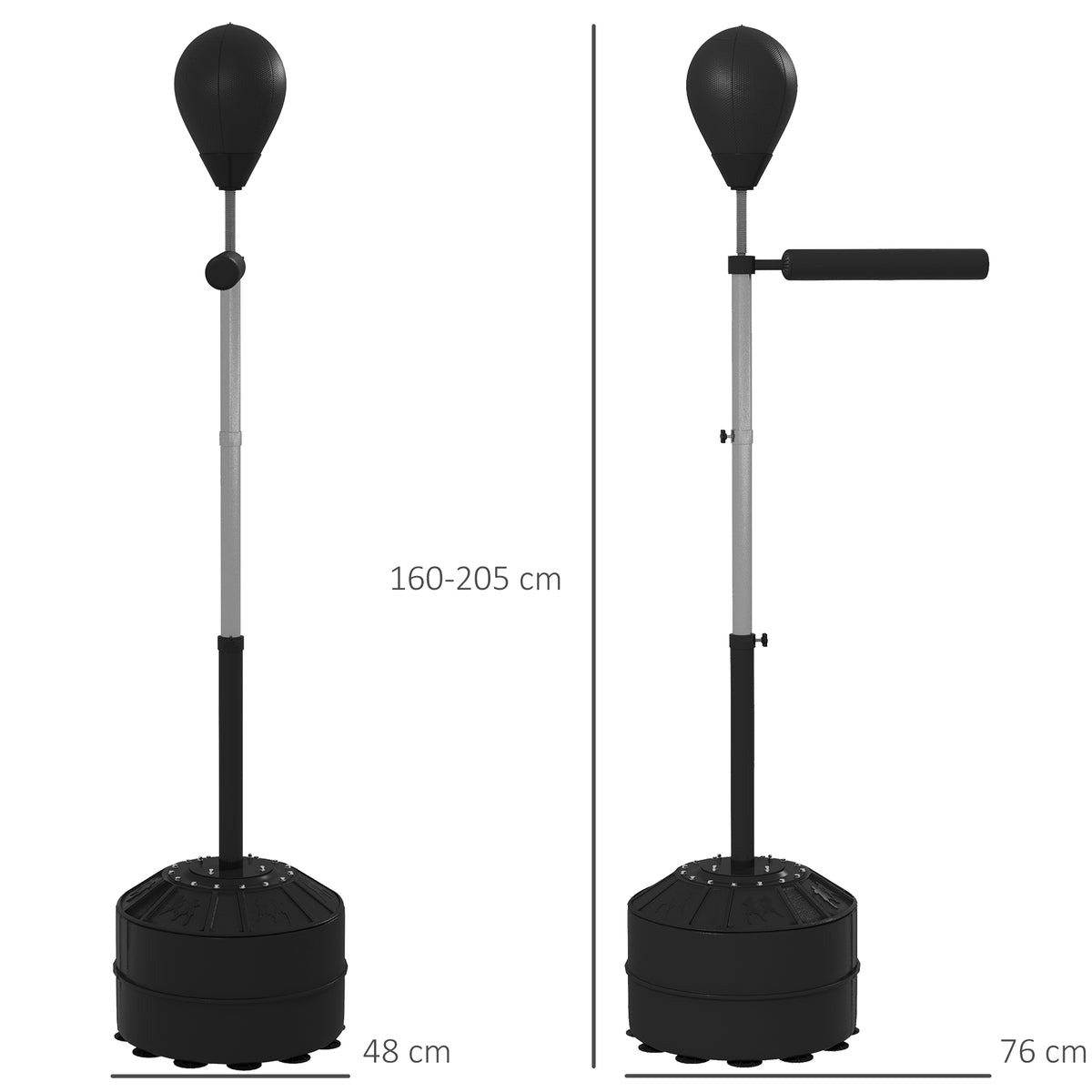 SPORTNOW Punchingball mit Reflexstange, höhenverstellbar 160-205 cm, befüllbare Basis, inkl. Luftpumpe, Schwarz