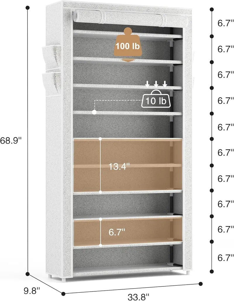 ROJASOP 10-Tier Covered Shoe Rack – Stackable Tall Storage Shelf with Dust Covers
