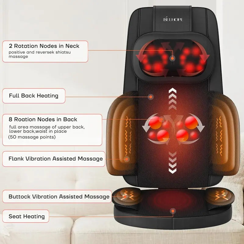 Shiatsu Back Massager with Heat – 4D Kneading Device for Office or Home Pain Relief