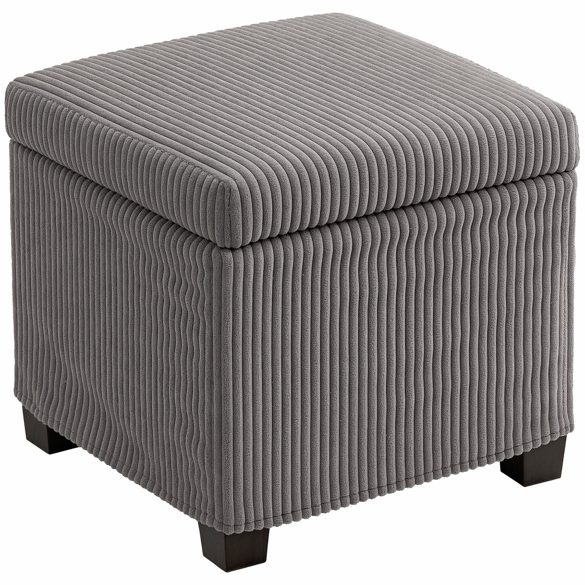 HOMCOM Aufbewahrungshocker 30 L mit abnehmbarem Deckel, gepolsterter Würfelhocker aus Ripp-Veloursstoff, 40 x 40 x 40 cm, Grau