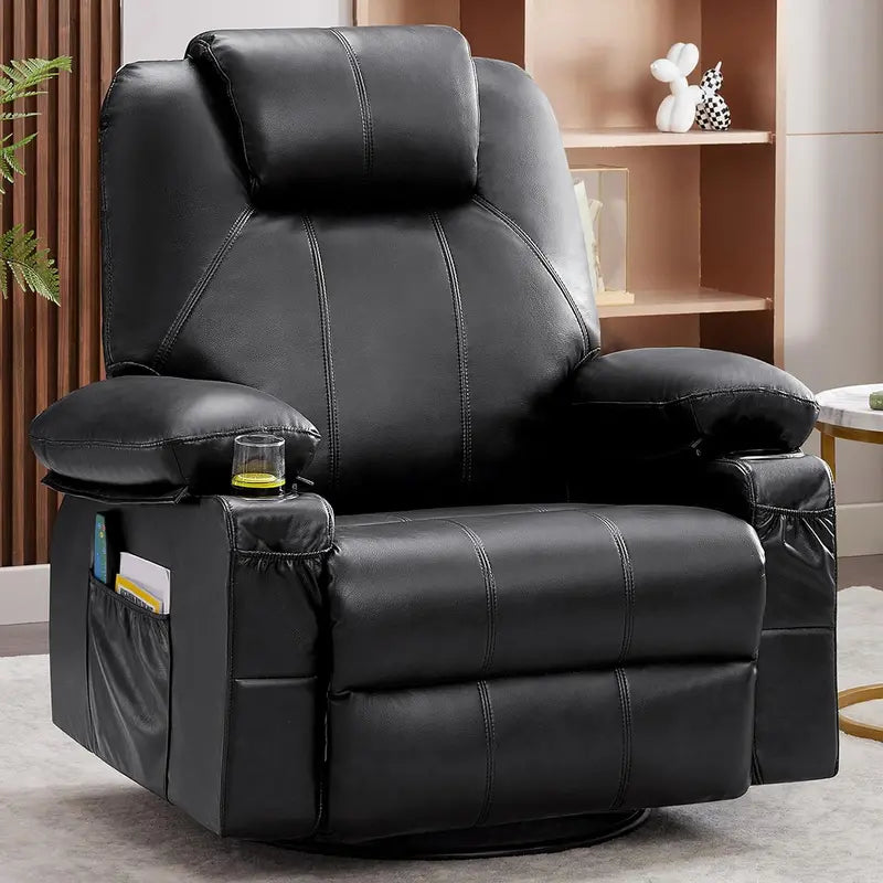 Large Swivel Rocking Recliner Sofa – Single-Seat Heated & Massaging Lounge Chair