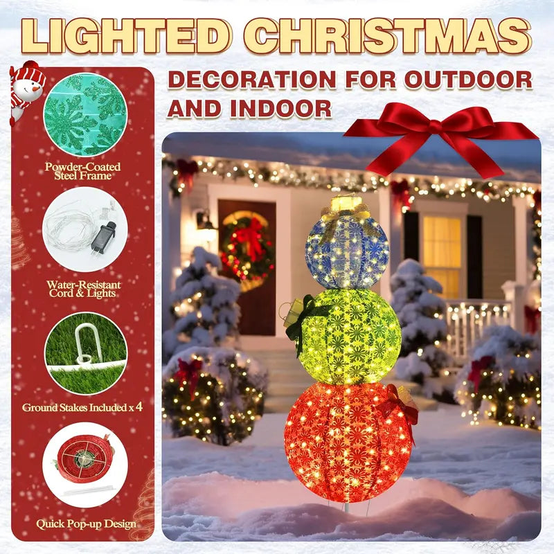 VEIKOU Christmas Outdoor Decorations, Pop-Up Lighted Ornaments with 210 Warm White LEDs, 63″ Tall, Iron & Fabric, for Lawn & Garden