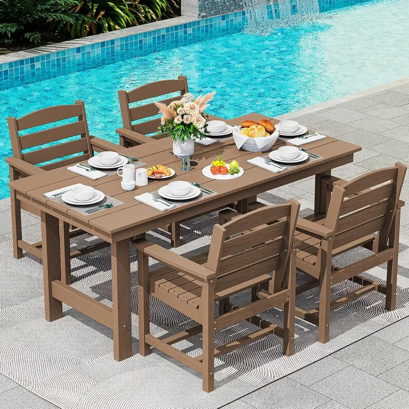 SERWALL HDPE 7-Piece Outdoor Dining Set — All-Weather Aluminum Frame Dining Table and Chair Collection