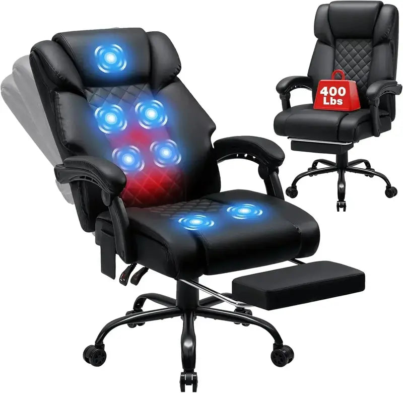 Reclining High-Back Office Chair – Built-In Heating and Full-Body Massage Functionality