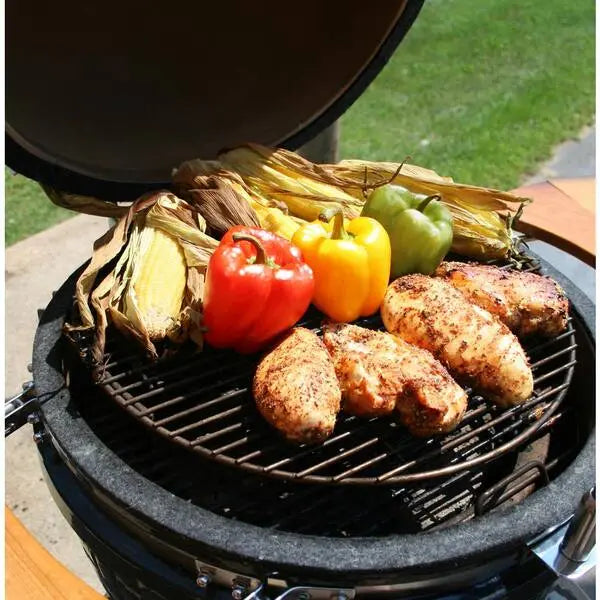 Kamado S-Series 22″ Ceramic Charcoal Grill – Black Kamado with Cart, Side Shelves, Dual Grates, and Ash Drawer