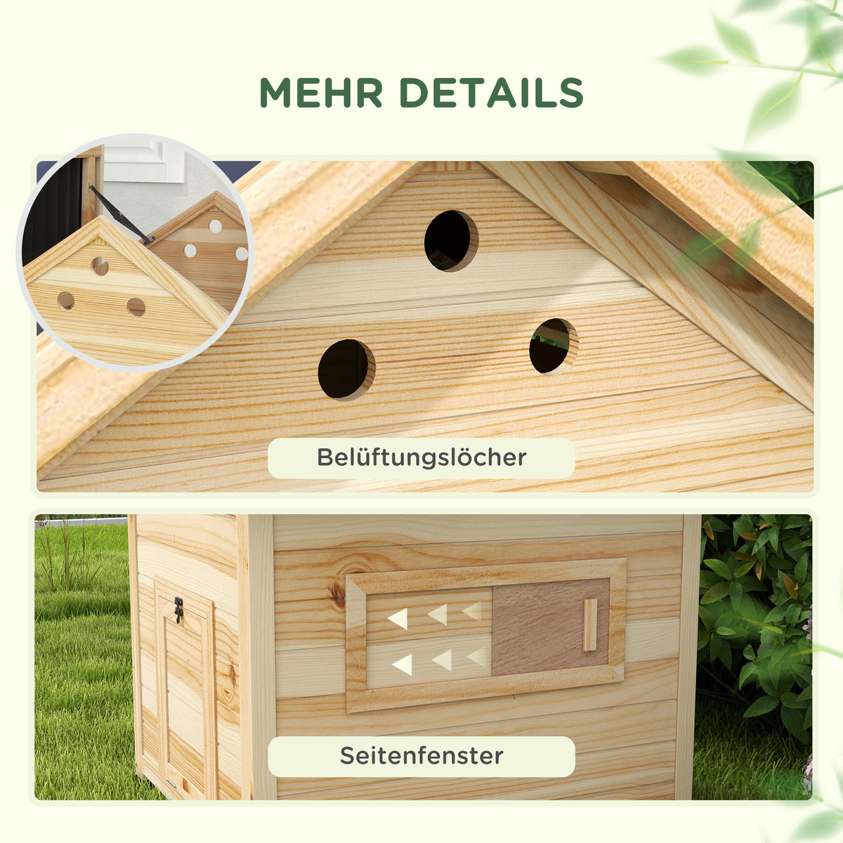 PawHut Entenhaus Entenstall Kleintierstall, wetterbeständig, 2 Eingänge, 2 Rampen, 78 x 90 x 92 cm, 'Natur + Schwarz