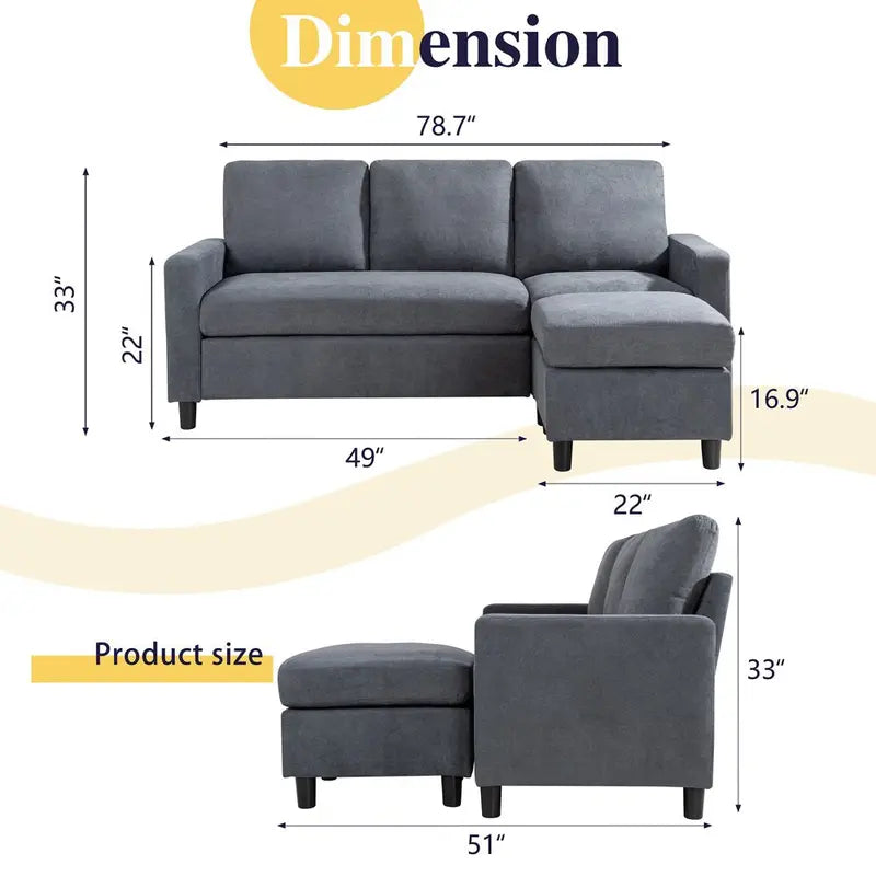 Walsunny L-Shaped Convertible Sectional Sofa – Linen Upholstery, Reversible Ottoman, Space-Saving Design