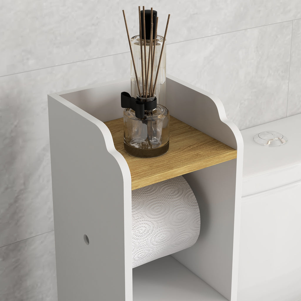 kleankin Badezimmerregal aus Spanplatte mit Regalen und unterem Schrank, 18x20x90 cm, Weiß