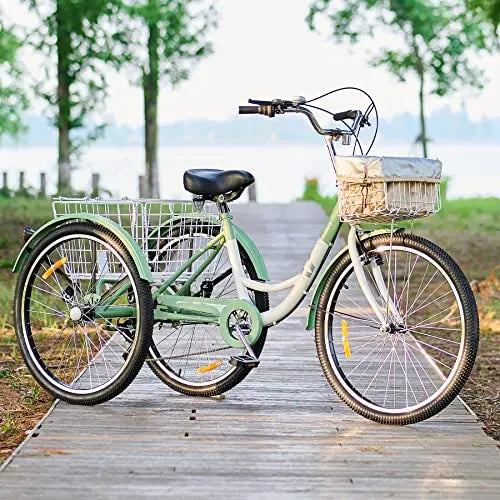 Viribus 7-Speed Adult Tricycle – 24-Inch Wheels, Front Basket, and Comfortable Upright Design
