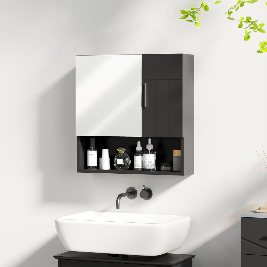 Kleankin Badezimmerschrank mit verstellbaren Regalen und offenem Regal, 54x15,2x55,3 cm, Schwarz