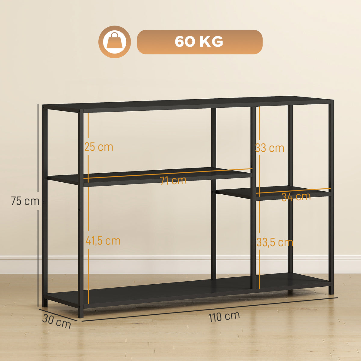 HOMCOM Konsolentisch, 4 Ebenen, Stahlrahmen, für Flur, Wohnzimmer, Schwarz